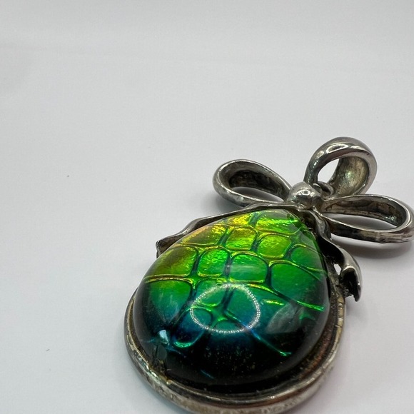 Vintage Artisan Dichroic Glass Pendant Snakeskin Pattern Iridescent Bow Artisian - Picture 9 of 12